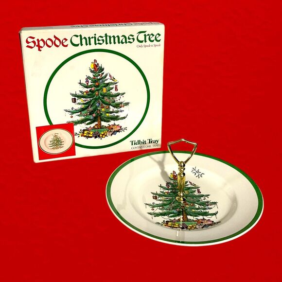 Spode Christmas Tree S3324 Single Tier Tidbit Tray with Box England Retired - Picture 1 of 15